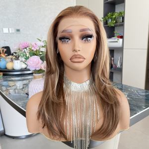 Perruque synthétique résistante à la chaleur avec frange, en fibre haute température, 13x4, avec dentelle frontale, sans colle, pour une ligne de cheveux naturelle - Product Image 3