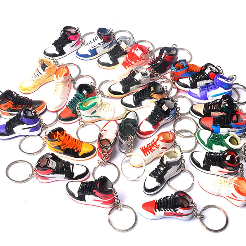 Wholesale Sales Top 2D 3D Mini Sneakers Shoe Model Keychain PVC Rubber Key Chains With Box