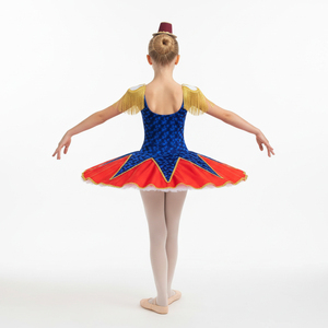 Costume de spectacle pour enfants Le Soldat Casse-Noisette, avec tutu de ballet, épaulettes à pompons dorés et tutu plat rouge et bleu, style Garde Royale - Product Image 2