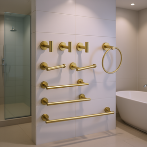 Ensemble de porte-serviettes de salle de bain en acier inoxydable, montage mural, laiton poli, collection d'accessoires de salle de bain modernes, 9 pièces - Product Image 2