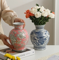 Vases en porcelaine bleu et blanc faits à la main Art déco Design chinois pour la décoration intérieure Vase à fleurs en gros