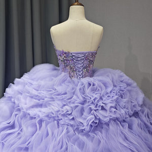 Pour 6686 élégant violet couleur bonbon naturel Appliques cristal broderie froncé paillettes perlées gonflé Quinceanera fête - Product Image 6