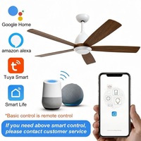 Ventilateur de plafond moderne silencieux à 3 pales en ABS de 52 pouces avec moteur DC, 6 vitesses, télécommande et lumière LED pour salon, en métal