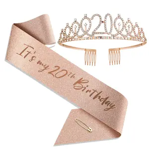 Nuova fascia da regina di compleanno rosa oro Glitter strass Tiara di compleanno personalizzata