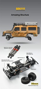 MNRC MN111 1/18 4WD RTR RC Crawler avec carrosserie en alliage, essieux portiques, boîte de vitesses 3 rapports, éclairage LED, simulation de camion tout-terrain d'escalade - Product Image 5