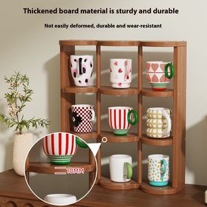 رف تخزين متعدد الطبقات بتسع شبكات سطح المكتب رف حامل أكواب خشبية لوازم المطبخ المنزلي والمكتب - Product Image 5