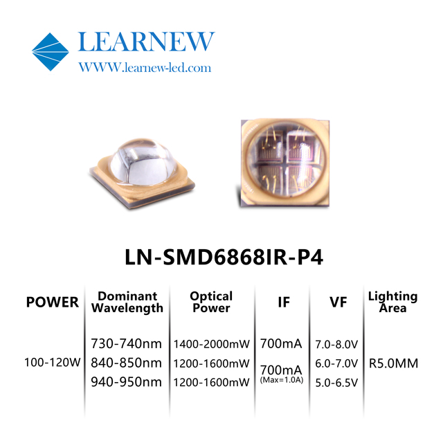 OEM/ODM Far Red Led IR 630nm 850nm High Power SMD Chips 5-8V 700mA 1000mA 2W 10W 50W 100W Dimmable Diodes