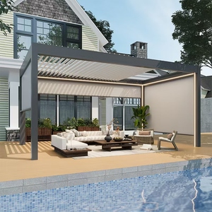 Pergola en aluminium de qualité supérieure avec revêtement en poudre 4x4m, pavillon, gazebo, imperméable, résistant à la pourriture, au soleil, avec toit à lames pour jardin, cour, villa - Product Image 1