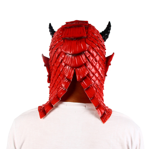Máscara de látex de <span class=keywords><strong>demonio</strong></span> dragón rojo de cabeza completa con textura escamosa, <span class=keywords><strong>cuernos</strong></span> negros, orejas puntiagudas, diseño de cuello en degradado, suave y cómoda para fiestas. - Product Image 6