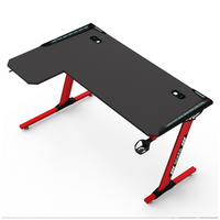 Bjflamingo Table de jeu blanche avec lumières LED bureau de jeu d'ordinateur en forme de L