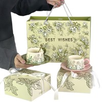Boîte cadeau rigide à imprimé floral personnalisé, boîte à couvercle rabattable en papier rigide pour tasse en céramique, vaisselle, souvenir de vacances, emballage cadeau