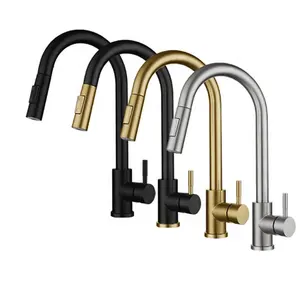 Kitchen Accessories Brass Kitchen Faucet 5 Colors Pull Down Automatic Sensor Kitchen Taps Luxury Brushed Bronze