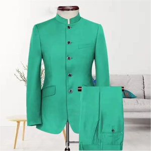 Novo Estilo Dos Homens em Pé Collar Ternos <span class=keywords><strong>2</strong></span> Peças Jaqueta + Calça Moda Casual Casamento Festa Prom Masculino Vestuário Personalizado Ropa Hombre - Product Image 3