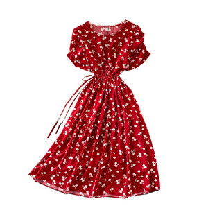 <span class=keywords><strong>Robe</strong></span> décontractée de qualité supérieure à manches bouffantes, col rond, à fleurs, style rétro Mori Girl, taille cintrée, <span class=keywords><strong>mi</strong></span>-<span class=keywords><strong>longue</strong></span>, nouvelle collection été 2023 - Product Image 5