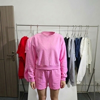 Nouveau style printemps 26 – Sweat-shirt court en pur coton éponge, col rond, manches trois-quarts, respirant et léger