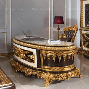 ריהוט משרדי יוקרתי בסגנון טורקיה עיצוב קלאסי עתיק עץ גילוף זהב סטים שולחן משרדי