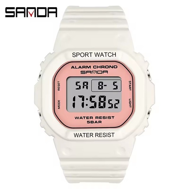Sanda 293 Square Single Display Movt Digital Watch Multi-Functional Luminous Waterproof Outdoor Sports Student PU Band Watches