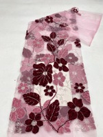 Nouveau design, tissu en velours 100% polyester, dentelle, maille, perles, sequins, broderie florale, largeur 130 cm, pour vêtements, élégant, Chine