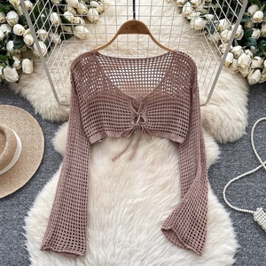 Suéter de manga hinchada con doble botonadura y cuello cuadrado de fragancia pequeña Top de Base Irregular ajustado que combina con todo para mujer - Product Image 1