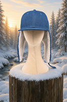 Gorro de mezclilla estilo trapper con orejeras plegables, forro de piel sintética, gorra Ushanka con visera plana, correa ajustable, estilo béisbol, cálido para invierno