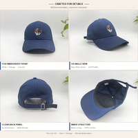 Casquette de baseball unisexe structurée à 6 panneaux, motif renard brodé, bleu marine, calotte mi-haute, visière pré-courbée, certifiée CE, pour usage quotidien