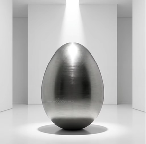 Sculpture architecturale en forme d'œuf en acier inoxydable plaqué or poli pour hôtels, centres commerciaux et paysages urbains - Product Image 2