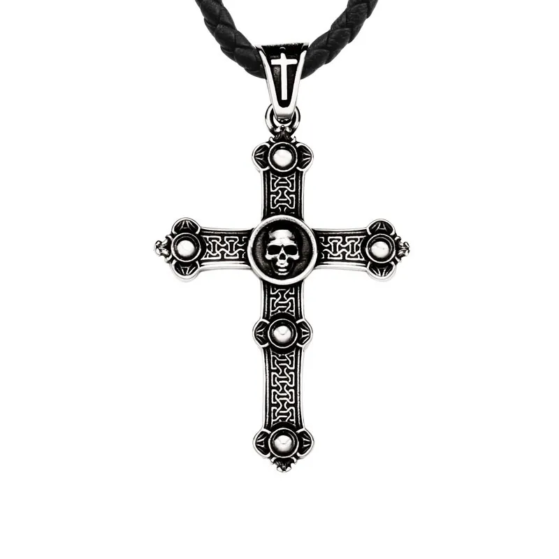316L Stainless Steel Gothic Cross Necklace pendant for men Wholesale Jewelry Skull Pendant charms