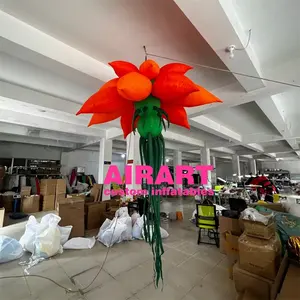 Mais novo produzir estágio decoração inflável flor laranja, inflável suspender flor balão