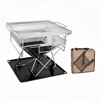 Réchaud de camping moderne, portable et pliable en acier inoxydable, barbecue extérieur au bois et au charbon de bois pour 3 à 5 personnes, avec sac de transport pour pique-nique