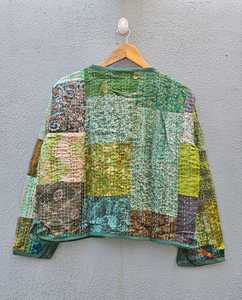 Veste Kantha matelassée en patchwork de coton fait main indien 2026, personnalisable, imprimé indien au bloc, style bohème, pour femme, manteau d'hiver - Product Image 6