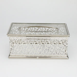 Caja de pañuelos exquisita, dispensador de servilletas doradas, organizador de pañuelos de plata, soporte de tejido de metal para tallado artístico - Product Image 4