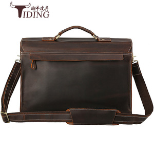 Tiding Men's Genuine Leather <b>Briefcase</b> 17 Inch Laptop Bag Dark Brown Business Travel Shoulder Crossbody Bag - Product Image 2