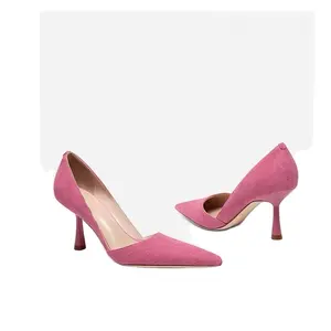 الوردي عالية الكعب أحذية ل حذاء نسائي بكعب عالٍ المرأة 2022 جديد الربيع والخريف السيدات نوعية الجلود مكتب الأحذية