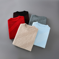 Pull-over en pure laine 100 % pour homme, col rond, motif rayé, épais, décontracté, chaud, idéal pour le printemps