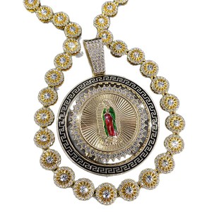 Recién llegado transfronterizo, collar con colgante de cristal giratorio de estilo hip-hop para niños, fiesta cubana religiosa cristiana chapada en oro - Product Image 5