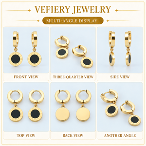 ต่างหูห่วงสีดำขายส่ง เครื่องประดับแฟชั่นสีทอง - Product Image 3