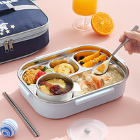 Boîte à lunch bento pour enfants en acier inoxydable 18/0 avec couverts, logo personnalisé, dessin animé, 4 compartiments, école, bureau