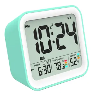 热卖数字儿童闹钟小型旅行时钟室内温度计/湿度计，可调光发光二极管背光