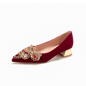 Red Pointed Toe Heeled <b>Sandals</b> With Rhinestones <b>Low</b> Block <b>Heel</b> Comfort Elegant <b>Wedding</b> Party Shoes Size 3333H-007 - Product Image 5