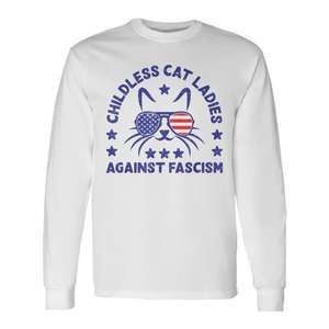 T-shirt a maniche lunghe Childless Cat Ladies Against Fascism - Product Image 1