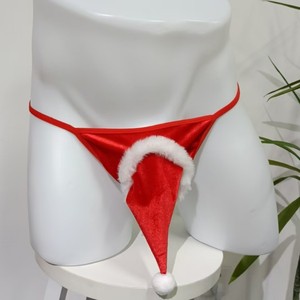 Sous-vêtements <span class=keywords><strong>sexy</strong></span> pour hommes, string provocateur révélant les fesses, en velours rouge de Noël avec pompon, pour fête rave - Product Image 5