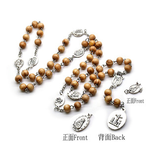 Collier chapelet en perles de bois, longue chaîne, argent tibétain, bijoux religieux unisexe, couleur bordeaux et pin noir - Product Image 2