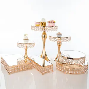 Hoge Kwaliteit Dessert Stand Set Met 5 Stuks Bruiloft Gouden Vintage Cake Stands Display Met Crystal Dessert Tafel Stand