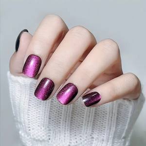 24 Uds efecto camaleón <span class=keywords><strong>uñas</strong></span> postizas cuadradas puntas de <span class=keywords><strong>uñas</strong></span> <span class=keywords><strong>cortas</strong></span> acabadas prensa de ojo de gato púrpura en las <span class=keywords><strong>uñas</strong></span> - Product Image 4