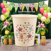 Gobelet en papier jetable imperméable à paroi simple, qualité alimentaire, motif ciel étoilé coloré, idéal pour fêtes et pique-niques, biodégradable