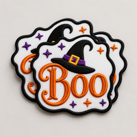 Prix de gros : Patchs brodés thermocollants et appliques à repasser, motif 'Happy Halloween Boo', pour vêtements de fêtes