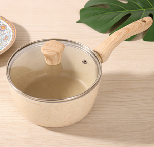 Casserole antiadhésive Mrable en aluminium forgé, économique, pour la cuisine, avec couvercle en verre trempé et poignée en bois. - Product Image 1