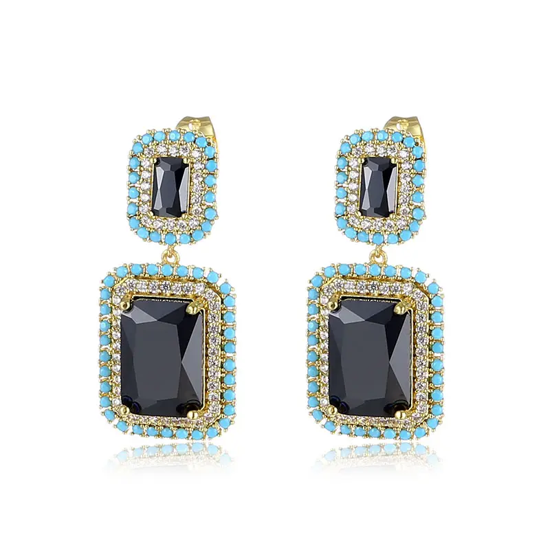 Lady's Drop Earrings with Bright Blue Zircon Delicate Design Accessories for Party Luxury Party Sliver Jewelry