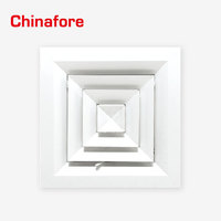 Diffuseur d'air carré en aluminium à 4 voies pour plafond, grille d'aération HVAC avec registre pour conduit de climatisation