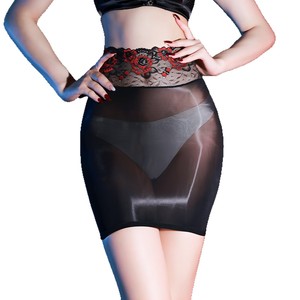 Women Bodycon Mini Skirt 5D Nylon Ultra Thin Solid Color With Floral Lace Waistband Sexy Lingerie For Nightclub Clubbing - Product Image 5